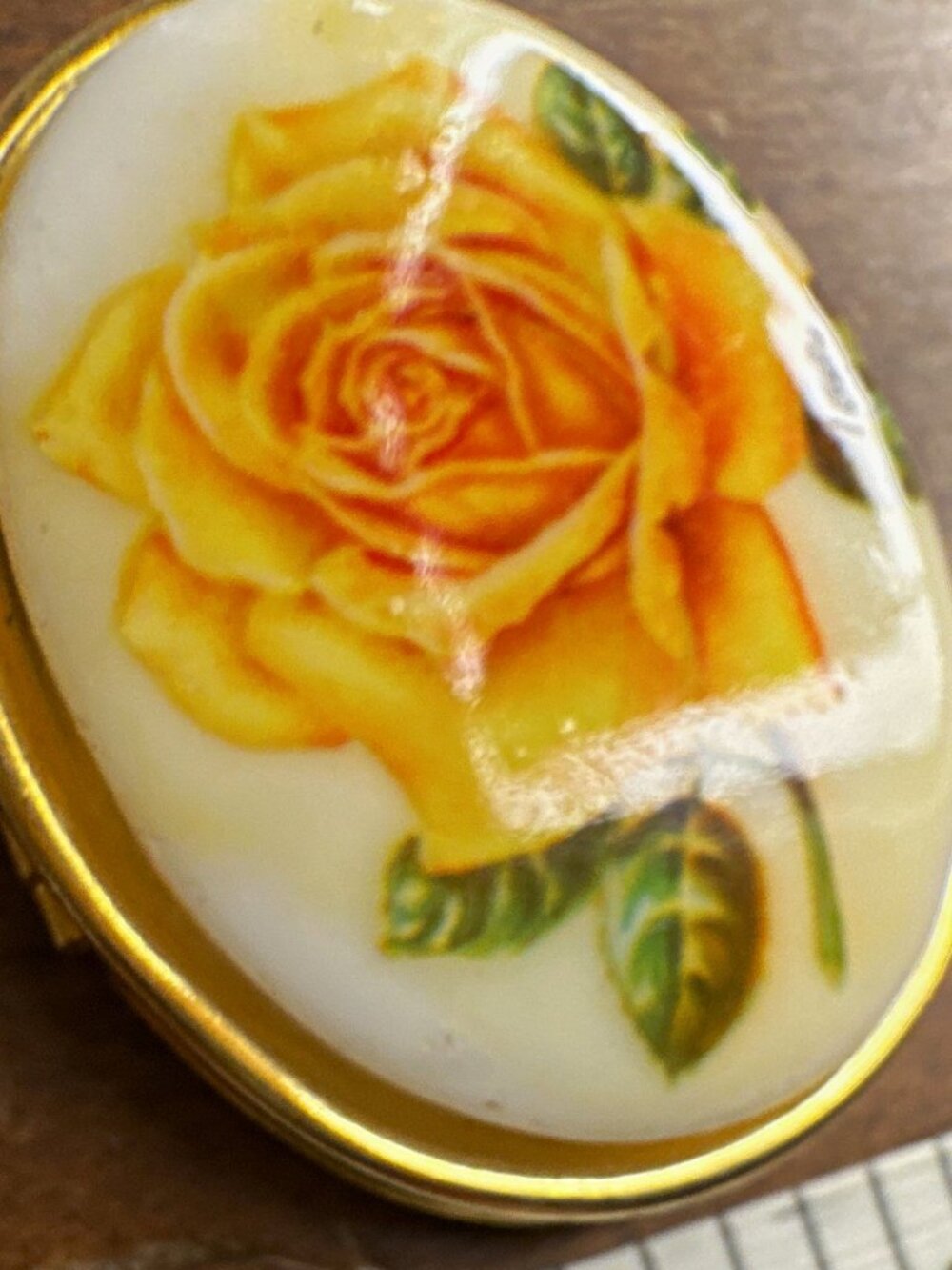 Vintage Mid-Century Yellow Rose Oval Photo Locket Pendant (Pendant Only)